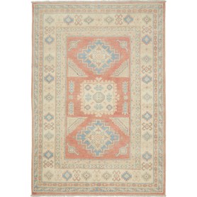 Tappeto Kazak Afghanistan Medaglione Rosso Corallo Beige Cre