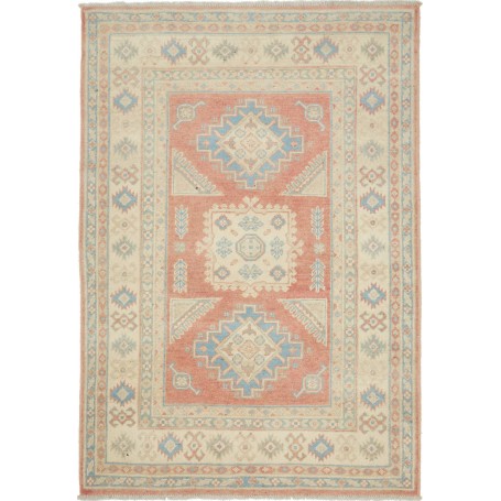 Tappeto Kazak Afghanistan Medaglione Rosso Corallo Beige Cre