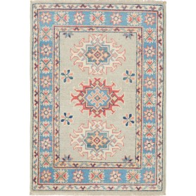 Tappeto Kazak Afghanistan Floreale Grigio Beige Azzurro Cora