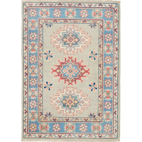 Tappeto Kazak Afghanistan Floreale Grigio Beige Azzurro Cora