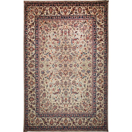Tappeto Kashan Persia Floreale Crema Blu Navy Rosso Bordeaux
