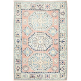 Tappeto Kazak Afghanistan Astratto Rosa Antico Azzurro Paste