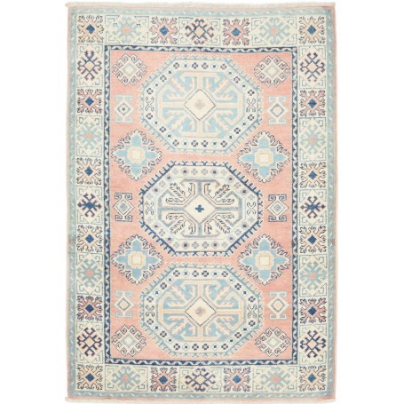 Tappeto Kazak Afghanistan Astratto Rosa Antico Azzurro Paste