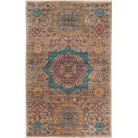 Tappeto Mamlouk Pakistan Astratto Beige Marrone Blu Petrolio