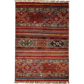 Tappeto Samarkand Pakistan Astratto Rosso Bordeaux Blu Azzur