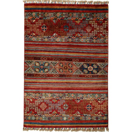 Tappeto Samarkand Pakistan Astratto Rosso Bordeaux Blu Azzur