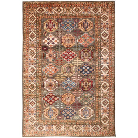 Tappeto Kazak Fine Pakistan Geometrico Grigio Marrone Terrac