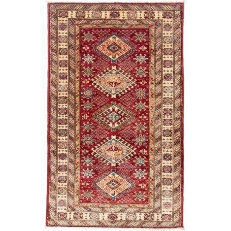 Tappeto Kazak Fine Pakistan Astratto Rosso Bordeaux Avorio B