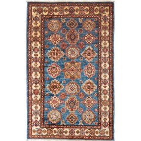 Tappeto Kazak Fine Pakistan Medaglione Blu Rosso Crema Oro M