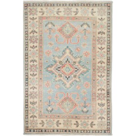 Tappeto Kazak Afghanistan Medaglione Azzurro Tenue Crema Bei