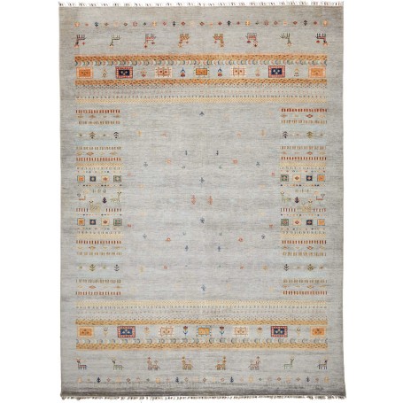 Tappeto Siva Pakistan Geometrico Grigio Salvia Arancio Giall