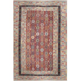 Tappeto Kilim Afghanistan Astratto Rosso Terracotta Crema Mu