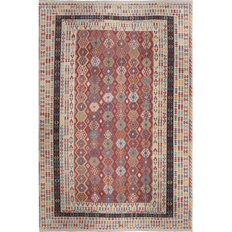 Tappeto Kilim Afghanistan Astratto Rosso Terracotta Crema Mu