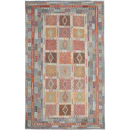 Tappeto Kilim Afghanistan Astratto Blu Celeste Arancio Terra