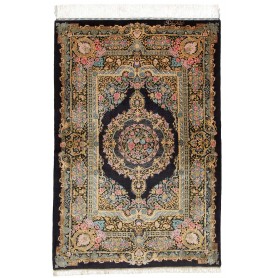 Tappeto Ghom Seta Persia Floreale Nero Oro Rosa Blu Verde 10