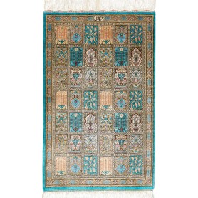 Tappeto Ghom Seta Persia Floreale Turchese Beige Oro Arancio