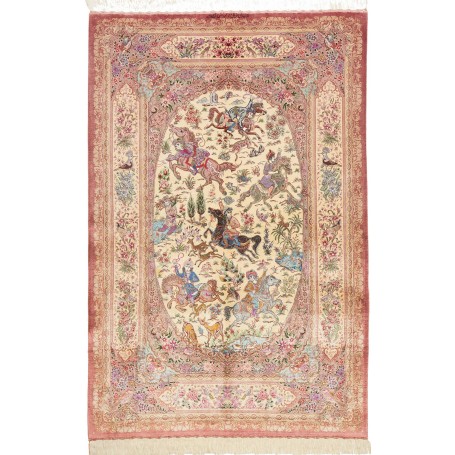 Tappeto Ghom Seta Persia Floreale Rosa Antico Crema Avorio B