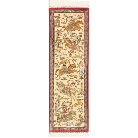 Tappeto Ghom Seta Persia Floreale Crema Rosso Marrone Verde