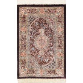 Tappeto Ghom Seta Persia Medaglione Marrone Scuro Bordeaux C