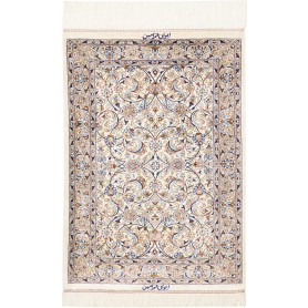 Tappeto Ghom Seta Persia Floreale Avorio Blu Pesca Marrone 5