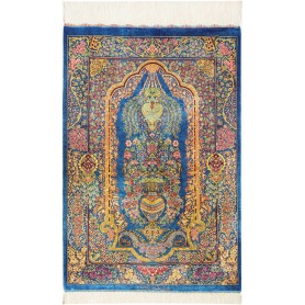 Tappeto Ghom Seta Persia Floreale Blu Zaffiro Oro Rosa Verde