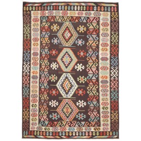 Tappeto Kilim Afghanistan Geometrico Marrone Scuro Rosso Mat