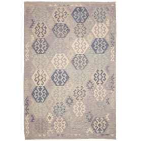 Tappeto Kilim Afghanistan Astratto Grigio Lilla Azzurro Blu