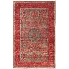 Tappeto Mamlouk Pakistan Geometrico Rosso Petrolio Beige Oro
