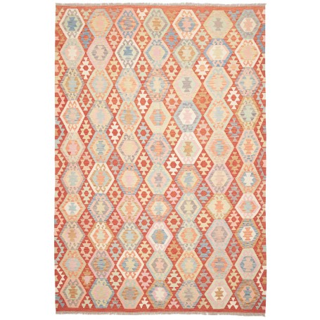 Tappeto Kilim Afghanistan Astratto Terracotta Arancio Azzurr