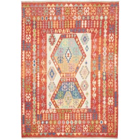 Tappeto Kilim Afghanistan Astratto Rosso Arancio Multicolore
