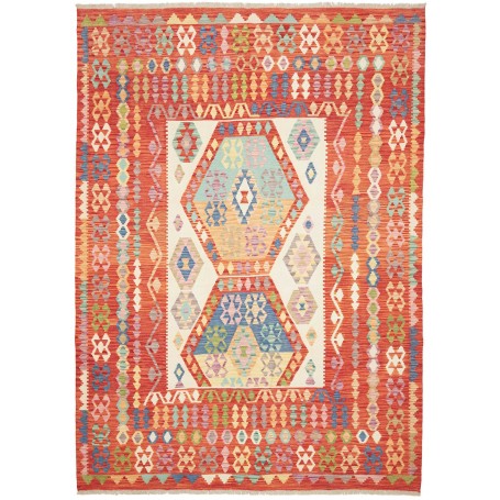 Tappeto Kilim Afghanistan Astratto Rosso Arancio Multicolore