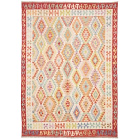 Tappeto Kilim Afghanistan Astratto Crema Arancione Rosso Pas