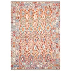 Tappeto Kilim Afghanistan Geometrico Grigio Lavanda Terracot