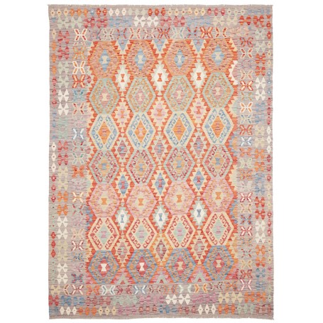 Tappeto Kilim Afghanistan Geometrico Grigio Lavanda Terracot
