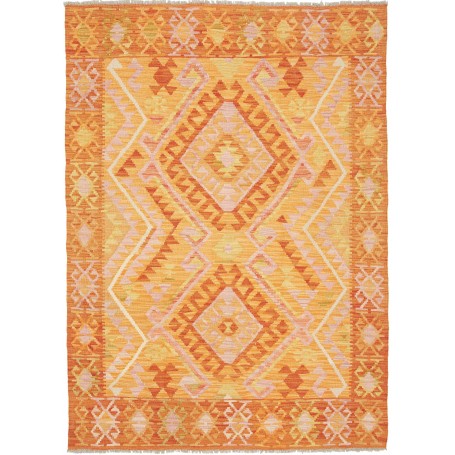 Tappeto Kilim Afghanistan Astratto Arancione Giallo Oro Rosa