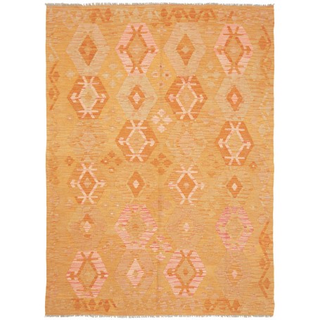 Tappeto Kilim Afghanistan Geometrico Giallo Oro Arancione Te