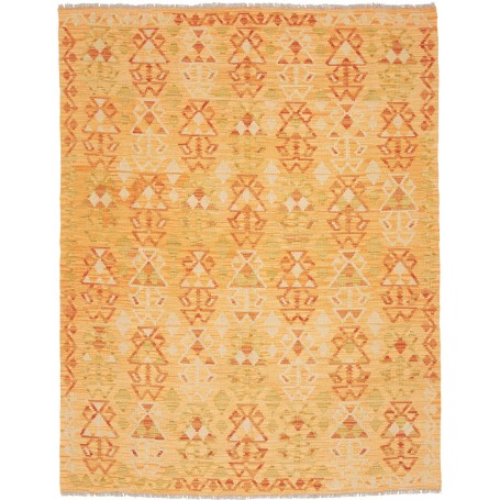 Tappeto Kilim Afghanistan Astratto Arancio Ocra Crema Verde