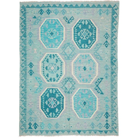 Tappeto Kilim Afghanistan Cornice Acquamarina Turchese Lavan