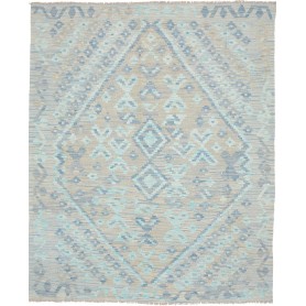 Tappeto Kilim Afghanistan Astratto Beige Grigio Celeste Blu