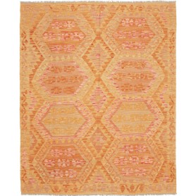 Tappeto Kilim Afghanistan Geometrico Arancio Giallo Rosa Cor