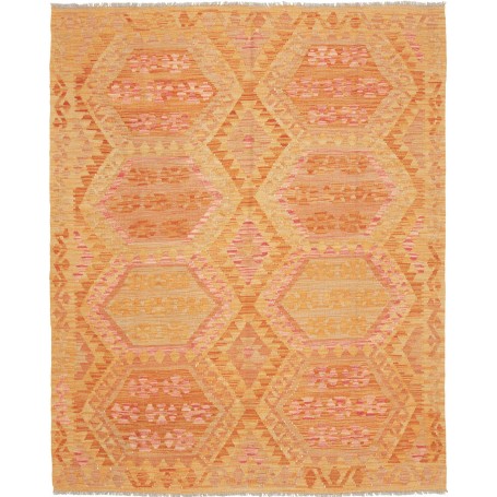 Tappeto Kilim Afghanistan Geometrico Arancio Giallo Rosa Cor