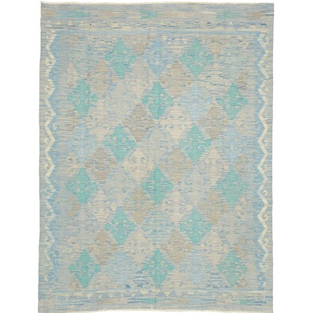 Tappeto Kilim Afghanistan Astratto Blu Cielo Turchese Beige