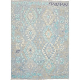 Tappeto Kilim Afghanistan Astratto Azzurro Grigio Turchese B