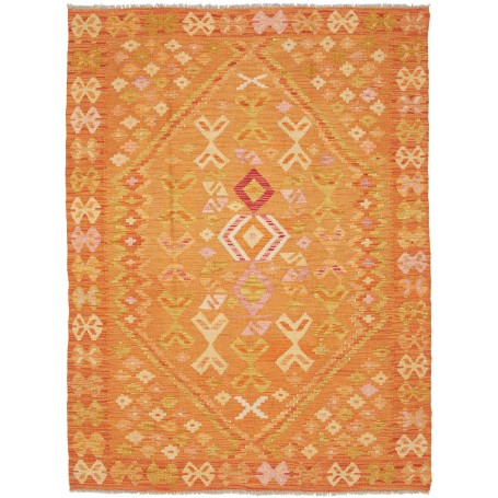 Tappeto Kilim Afghanistan Geometrico Arancione Giallo Crema