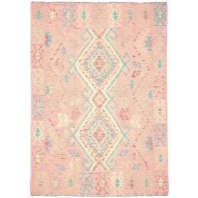 Tappeto Kilim Afghanistan Geometrico Rosa Pastello Azzurro A