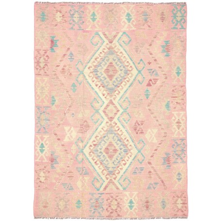 Tappeto Kilim Afghanistan Geometrico Rosa Pastello Azzurro A