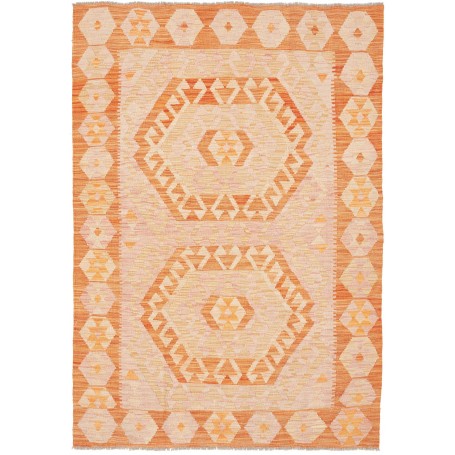 Tappeto Kilim Afghanistan Astratto Arancio Terra Avorio Chia