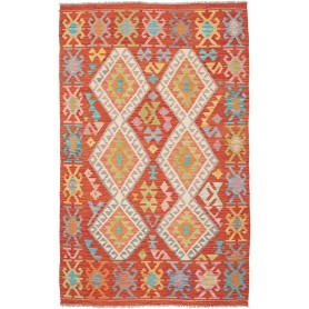 Tappeto Kilim Afghanistan Astratto Terracotta Blu Turchese V