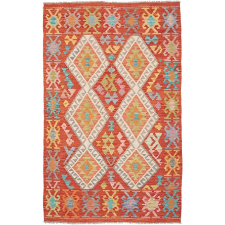 Tappeto Kilim Afghanistan Astratto Terracotta Blu Turchese V