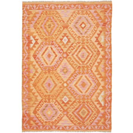 Tappeto Kilim Afghanistan Geometrico Arancio Mandarino Rosa